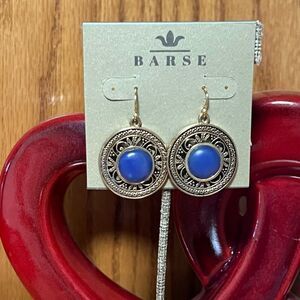 NWT BARSE Genuine Stones Blue Agate and Golden Detail Drop Earrings #BJER